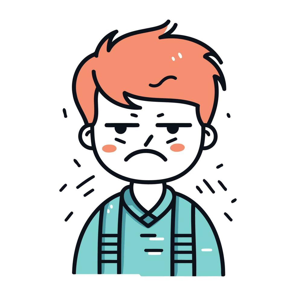 Angry boy with facial expression. Vector illustration in doodle style.