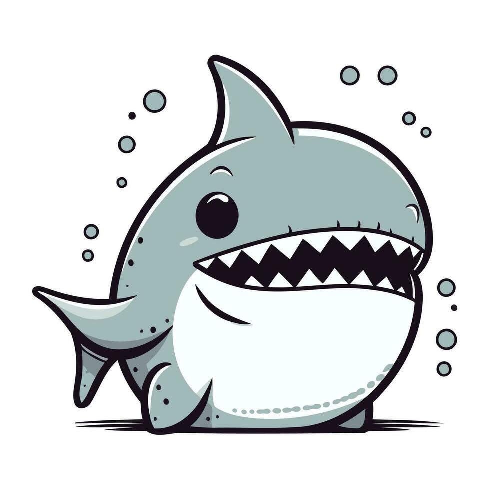 Cartoon shark. Vector illustration. Isolated on white background.