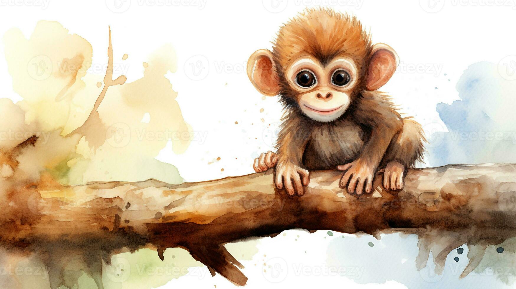 a cute little Monkey in watercolor style. Generative AI photo