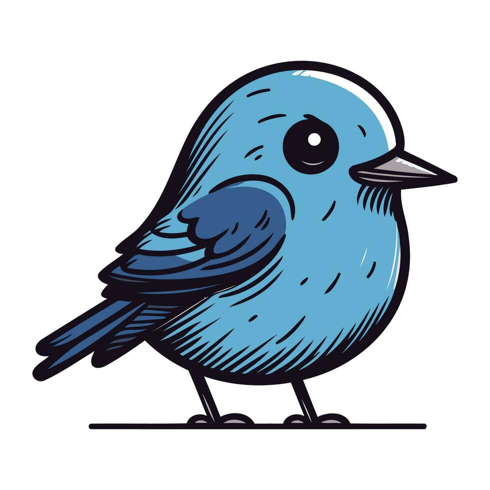 Blue bird isolated on white background. Vector illustration in cartoon style.