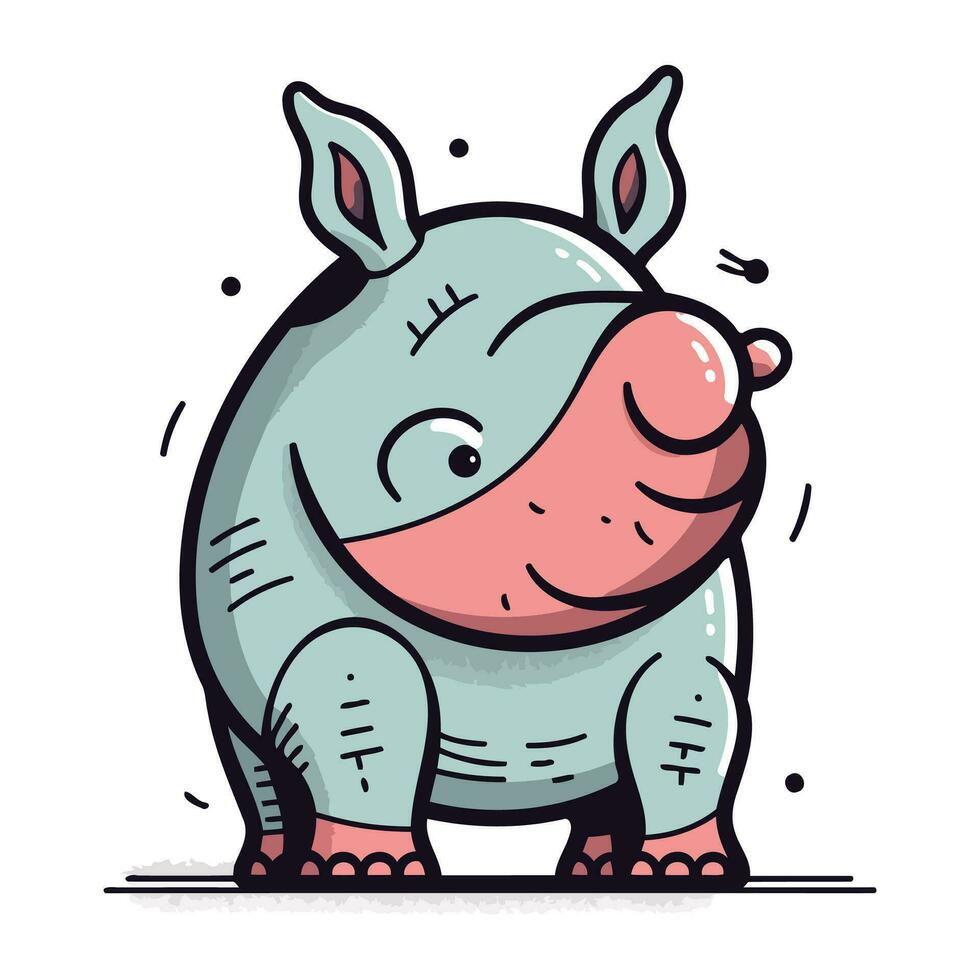 linda dibujos animados rinoceronte en blanco antecedentes. vector ilustración.