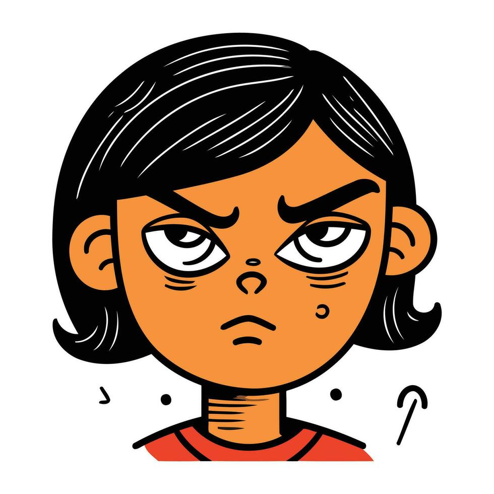 triste cara de un niña con un triste expresión. vector ilustración.