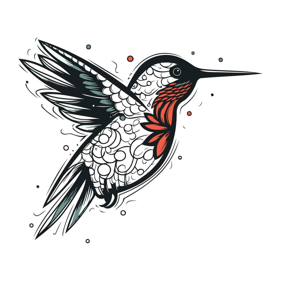 colibrí con rojo flor en sus pico. vector ilustración.