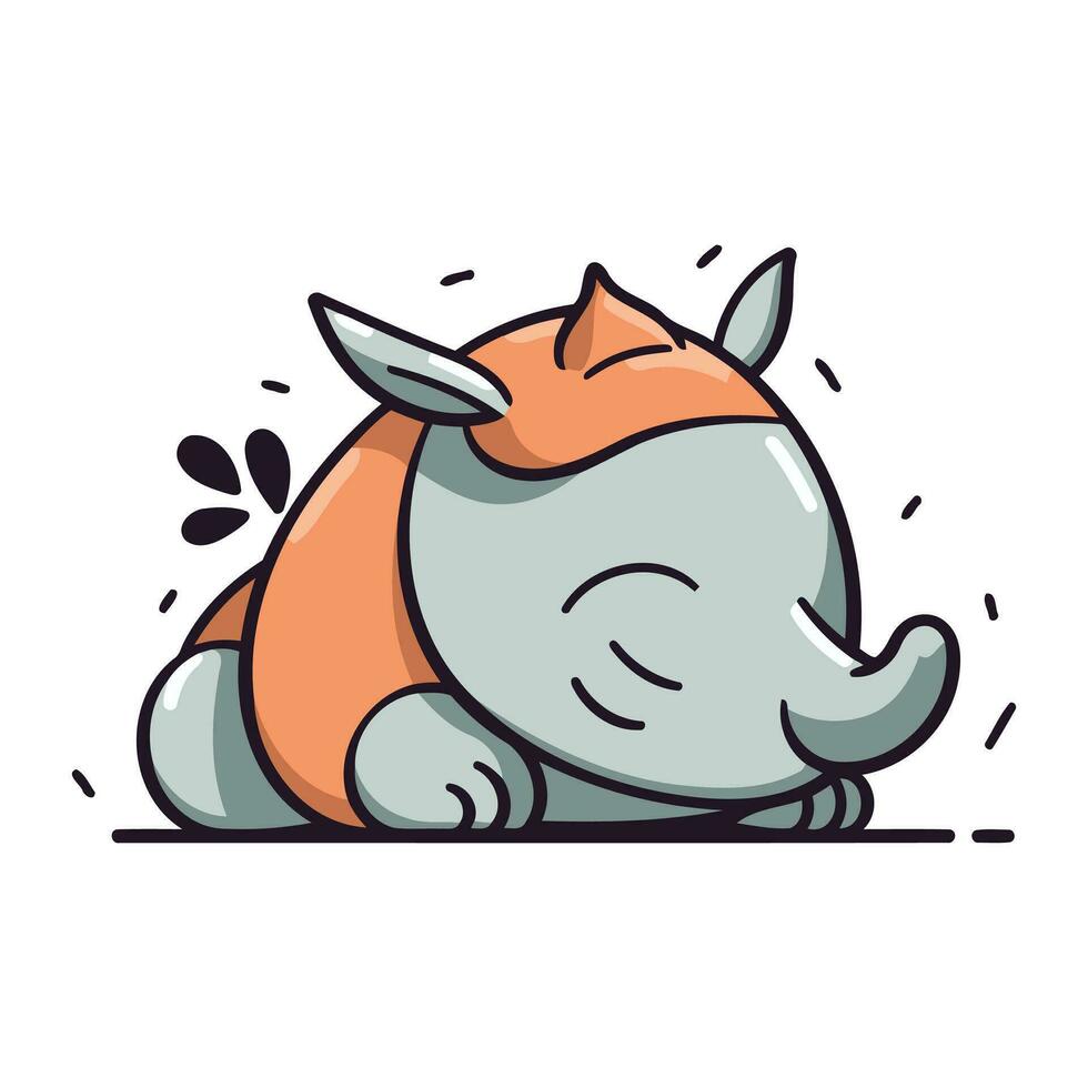 Cute cartoon rhinoceros. Vector illustration isolated on white background.