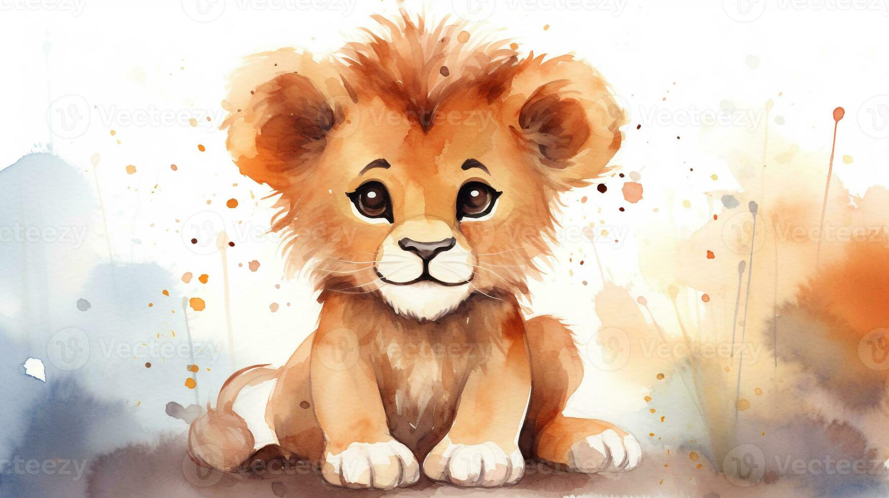 a cute little Lion in watercolor style. Generative AI photo