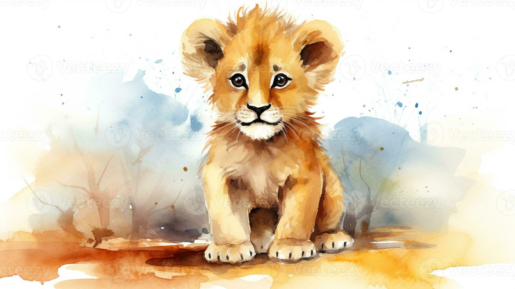 a cute little Lion in watercolor style. Generative AI photo