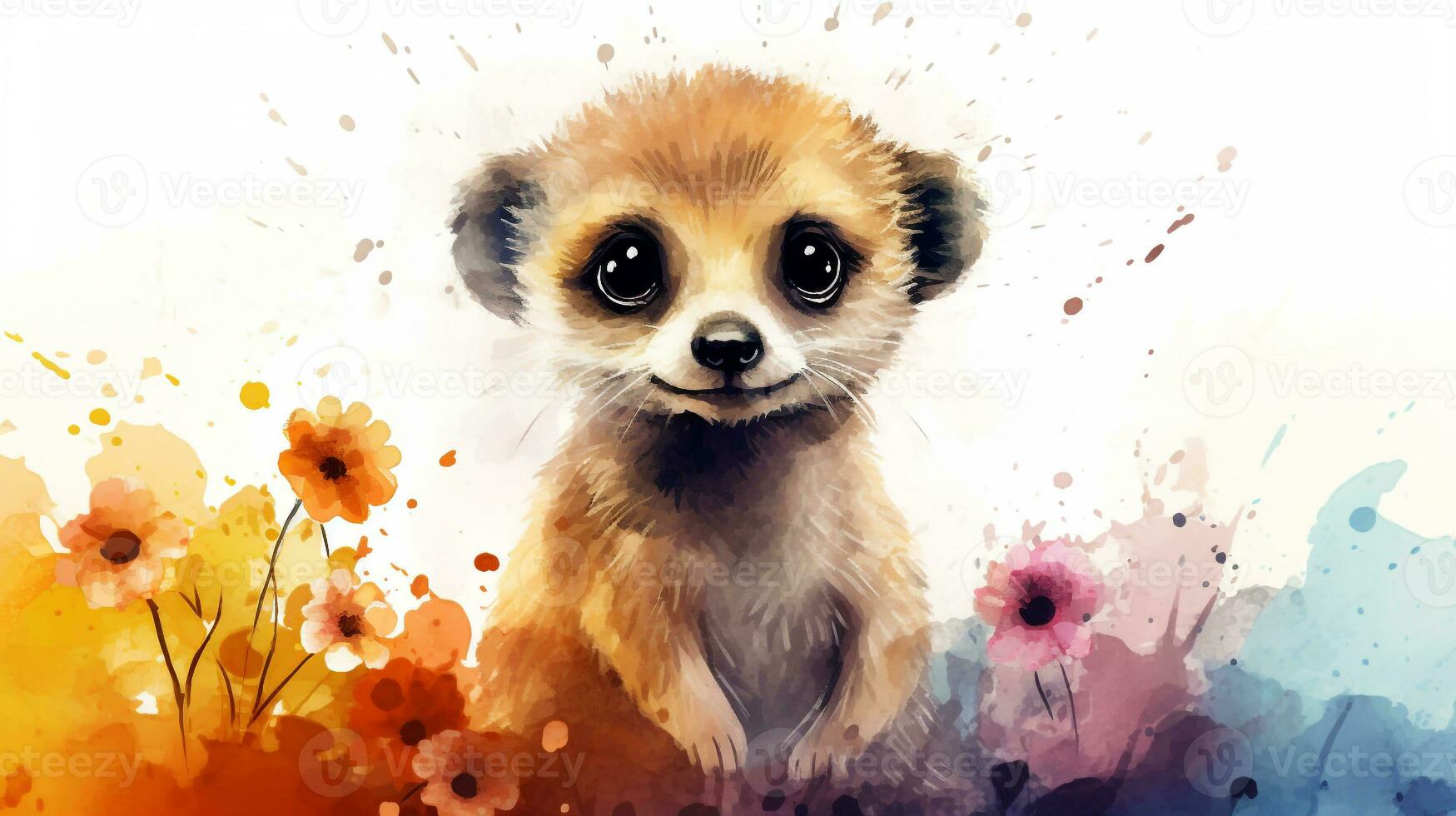 a cute little Meerkat in watercolor style. Generative AI photo