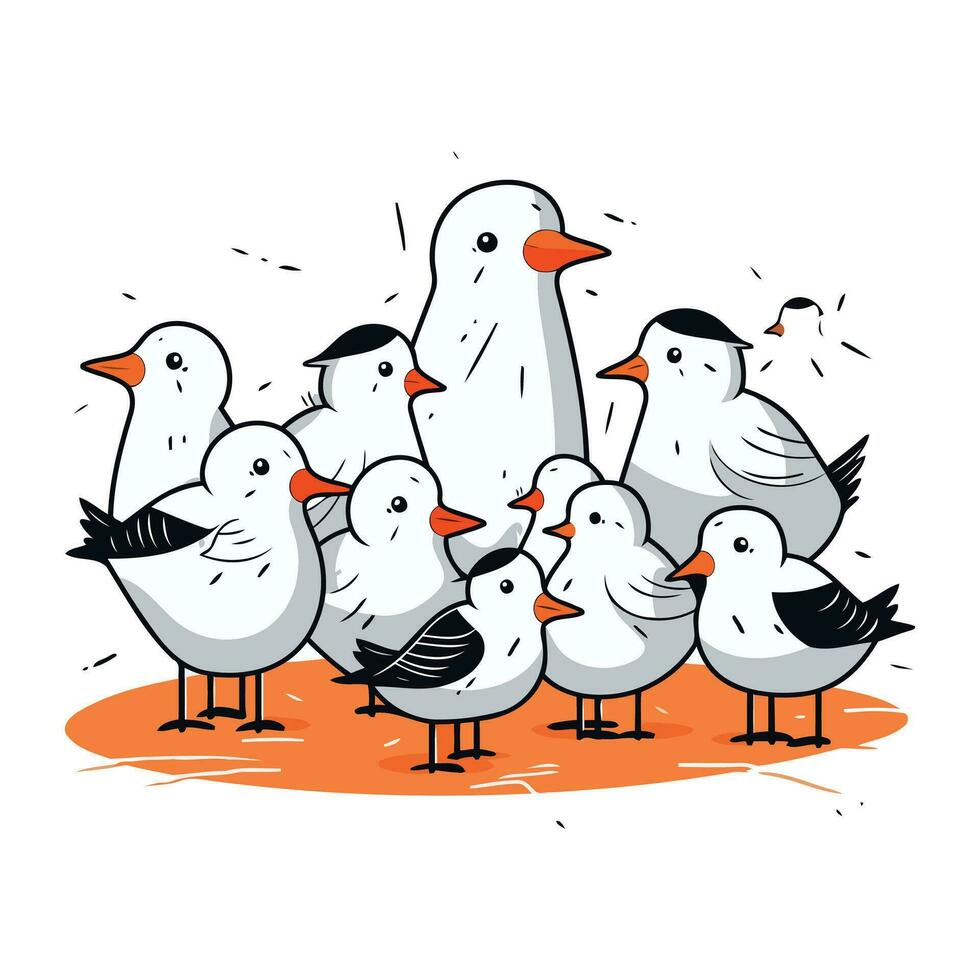 Group of seagulls. Vector illustration on white background.