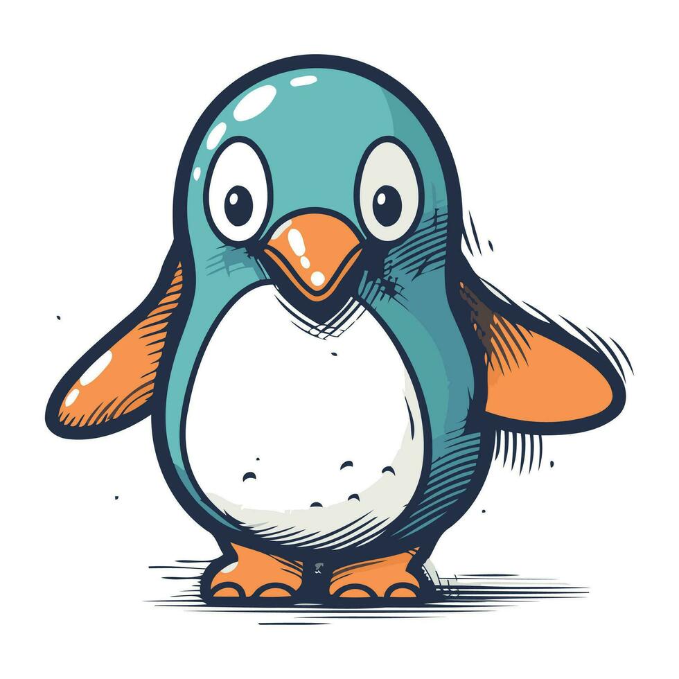 Cute cartoon penguin. Vector illustration isolated on white background.