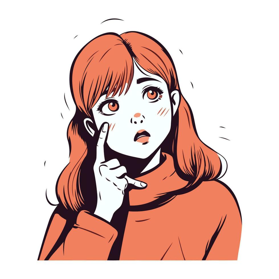 Vector illustration of a girl in a coat with a finger on her lips