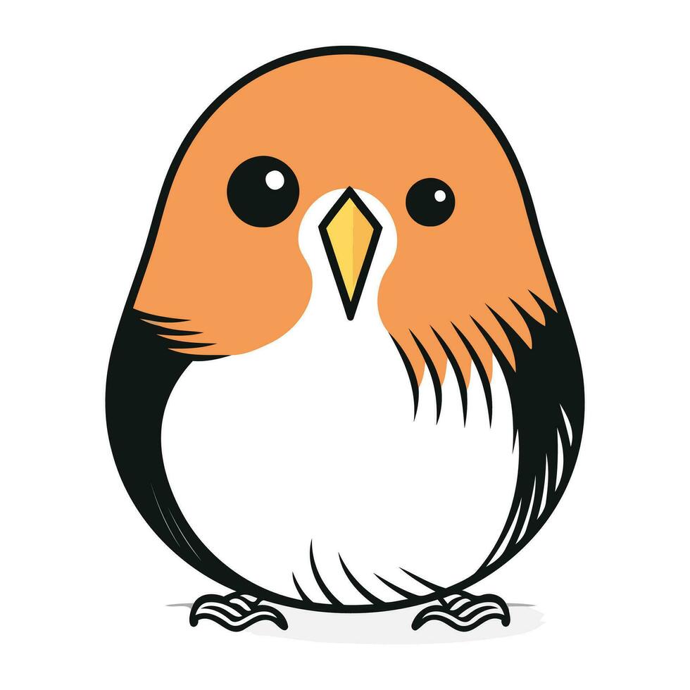 Cute black and orange bird isolated on white background. Vector illustration.