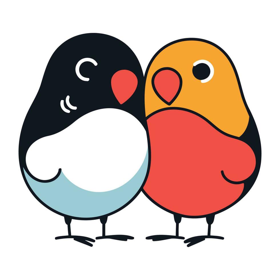 Cute cartoon couple of birds in love. Hand drawn vector illustration.