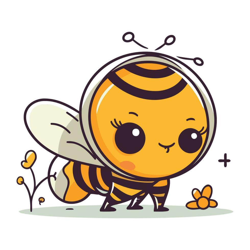 linda dibujos animados abeja con flor. vector ilustración de linda abeja.