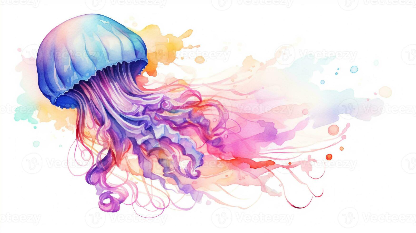 a cute little Jellyfish in watercolor style. Generative AI photo