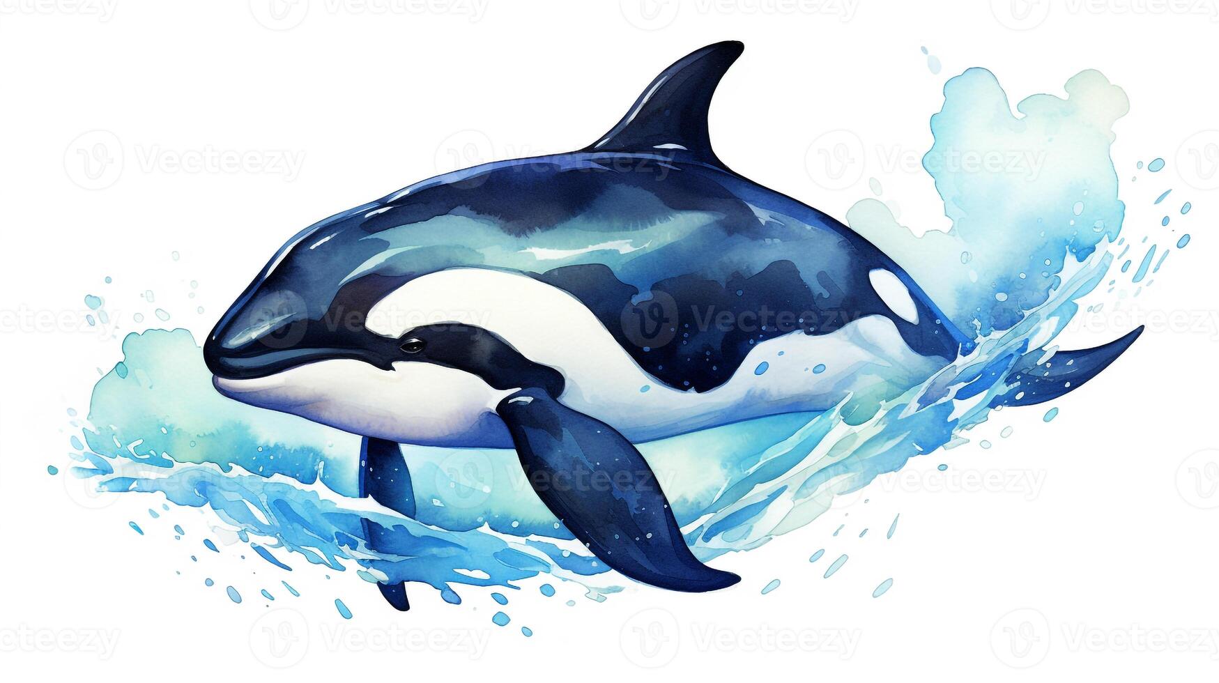 a cute little Killer Whale in watercolor style. Generative AI photo