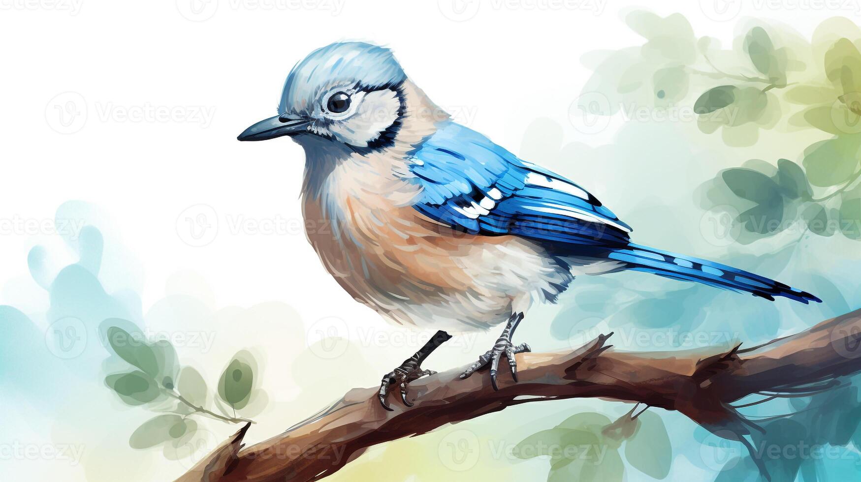 a cute little Jay in watercolor style. Generative AI photo