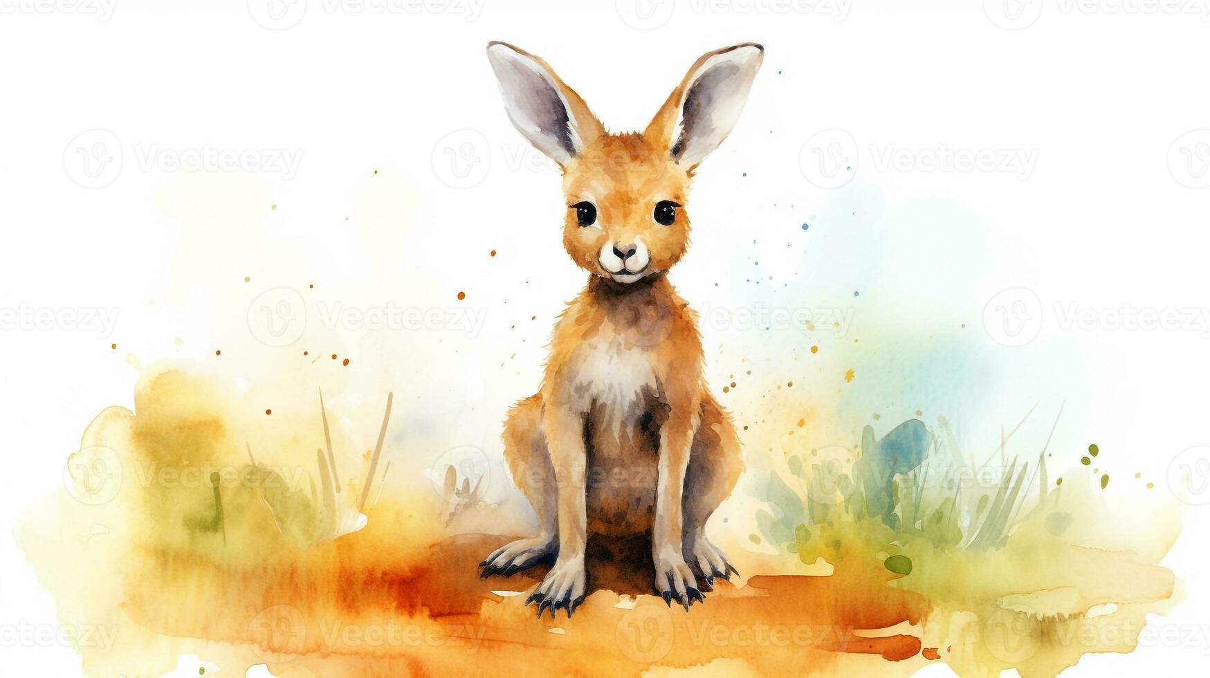 a cute little Kangaroo in watercolor style. Generative AI photo