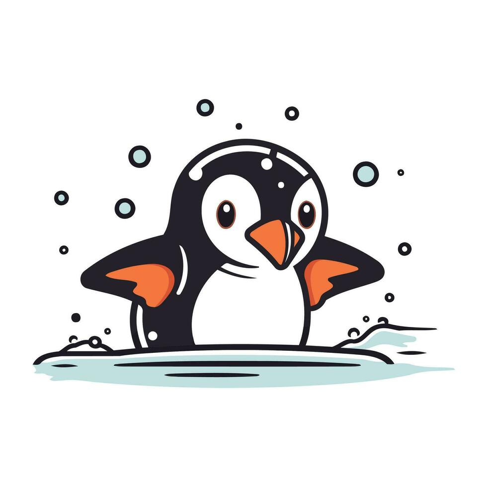 Cute penguin on the ice. Vector illustration in cartoon style.