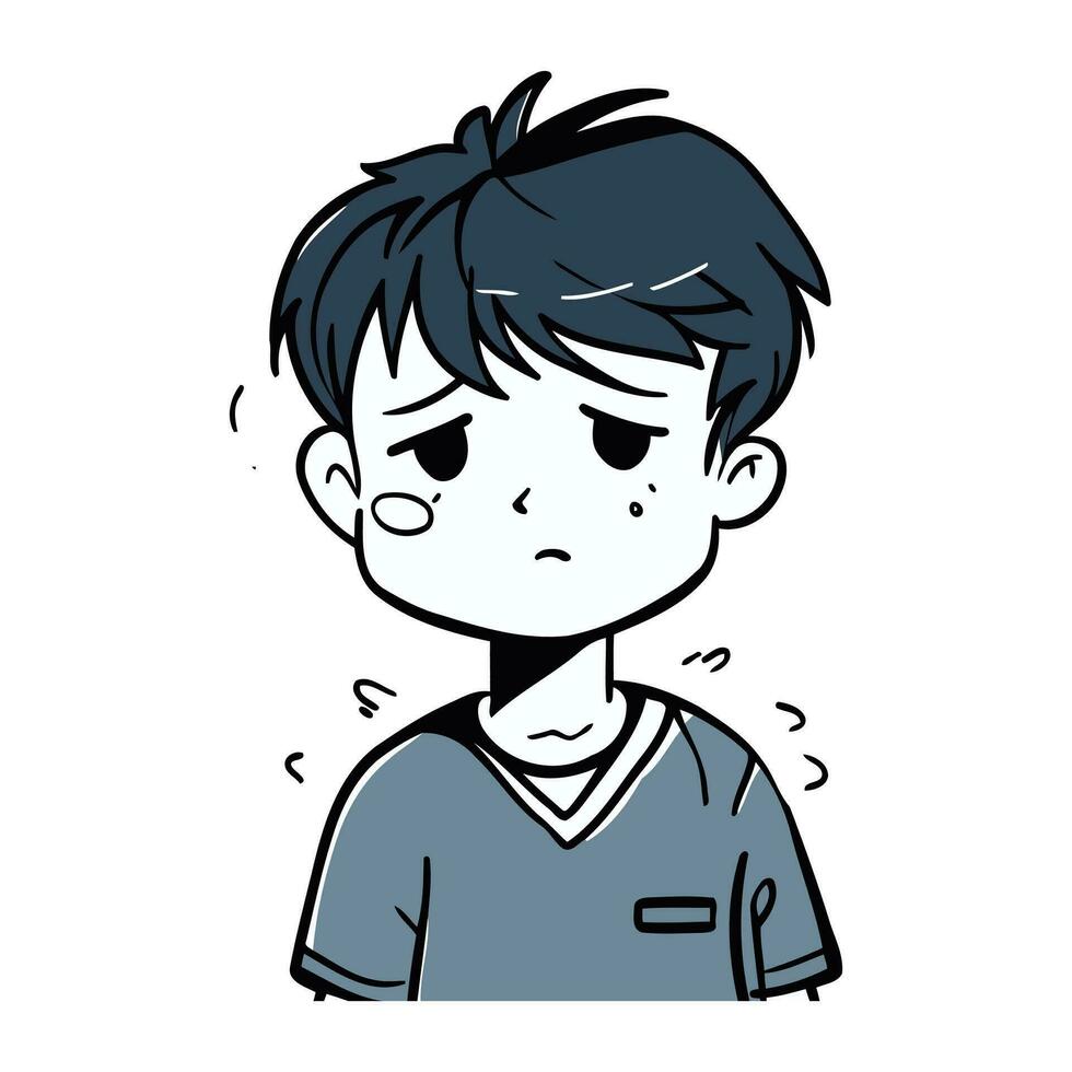 crying boy cartoon on white background. vector illustration. hand drawing