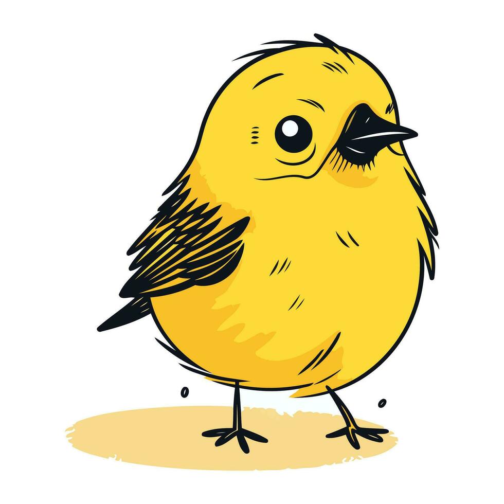 Cute little yellow bird isolated on white background. Vector illustration.