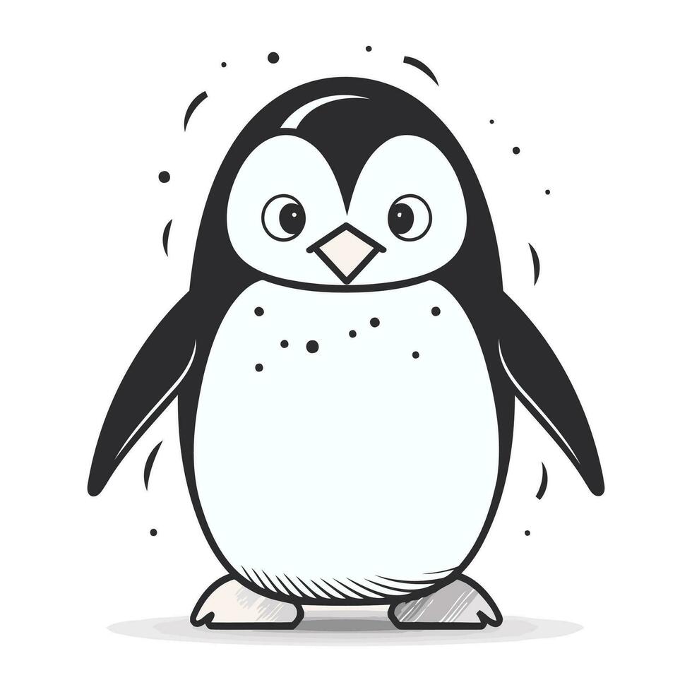 linda pingüino dibujos animados. negro y blanco vector ilustración aislado en blanco antecedentes.