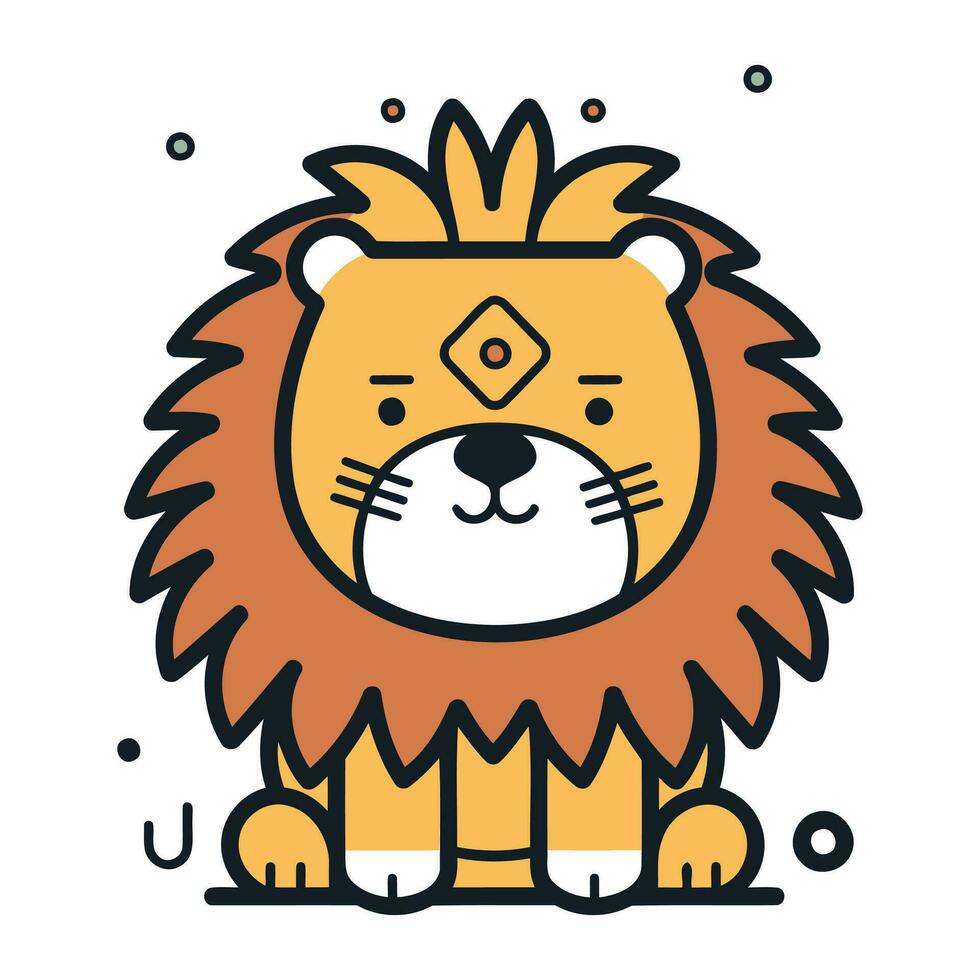 linda dibujos animados león con corona. vector ilustración en plano estilo.