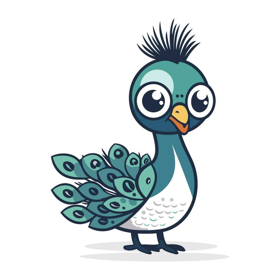 Cute cartoon peacock. Vector illustration isolated on white background.