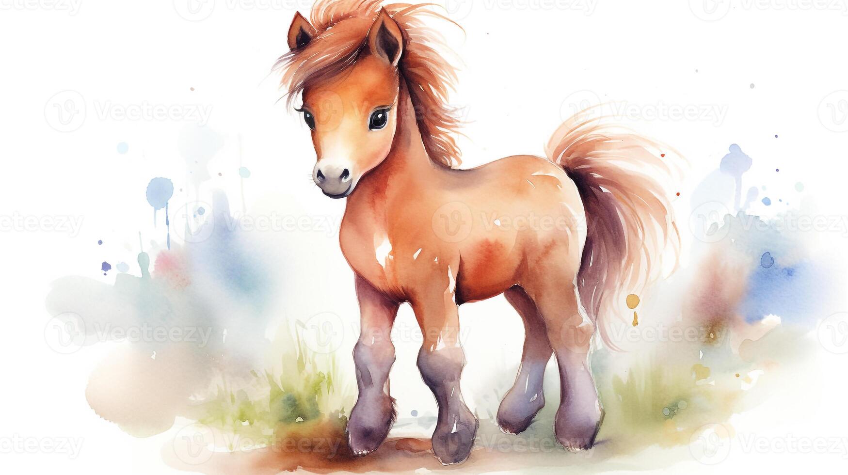 a cute little Horse in watercolor style. Generative AI photo