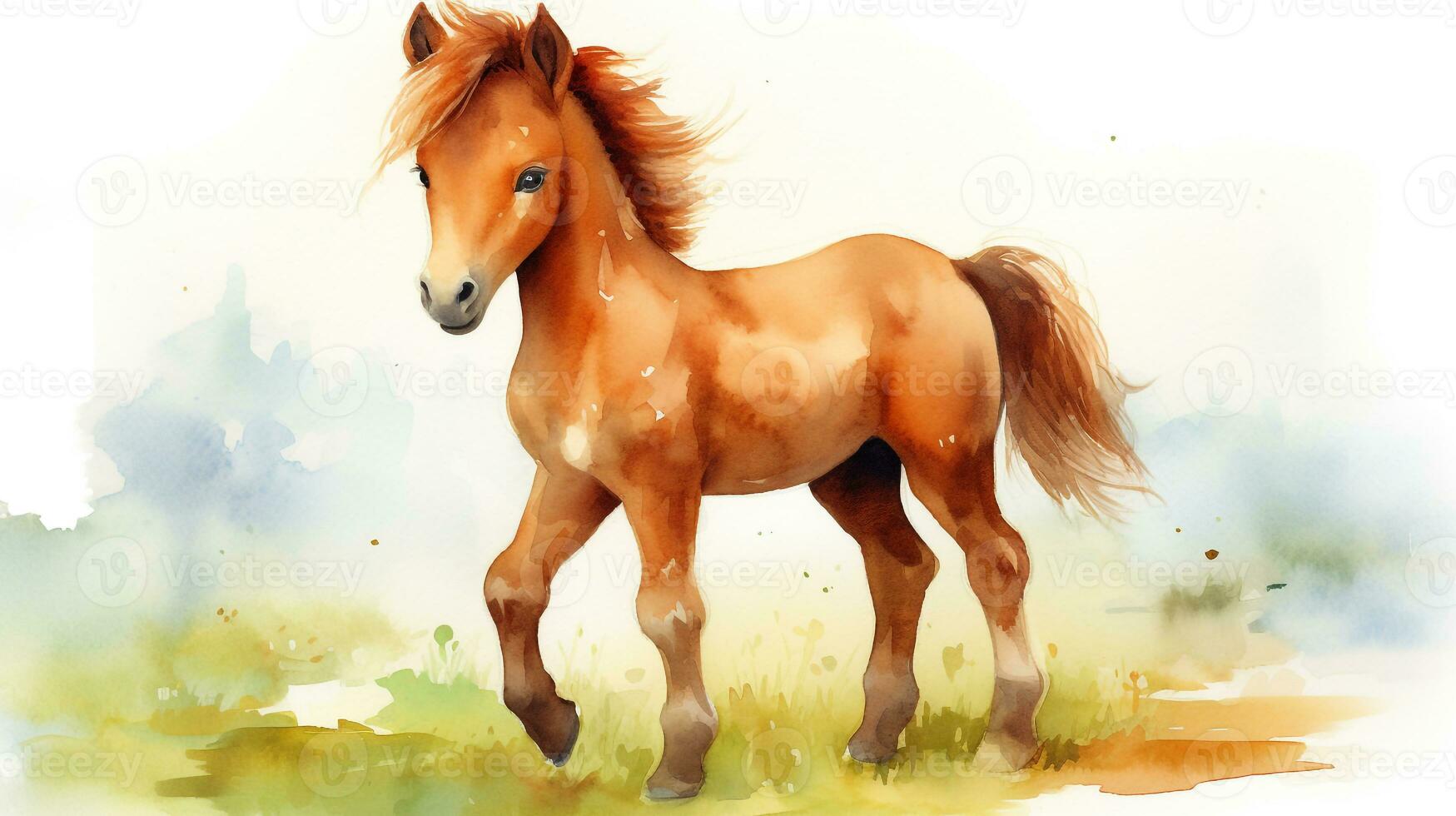 a cute little Horse in watercolor style. Generative AI photo