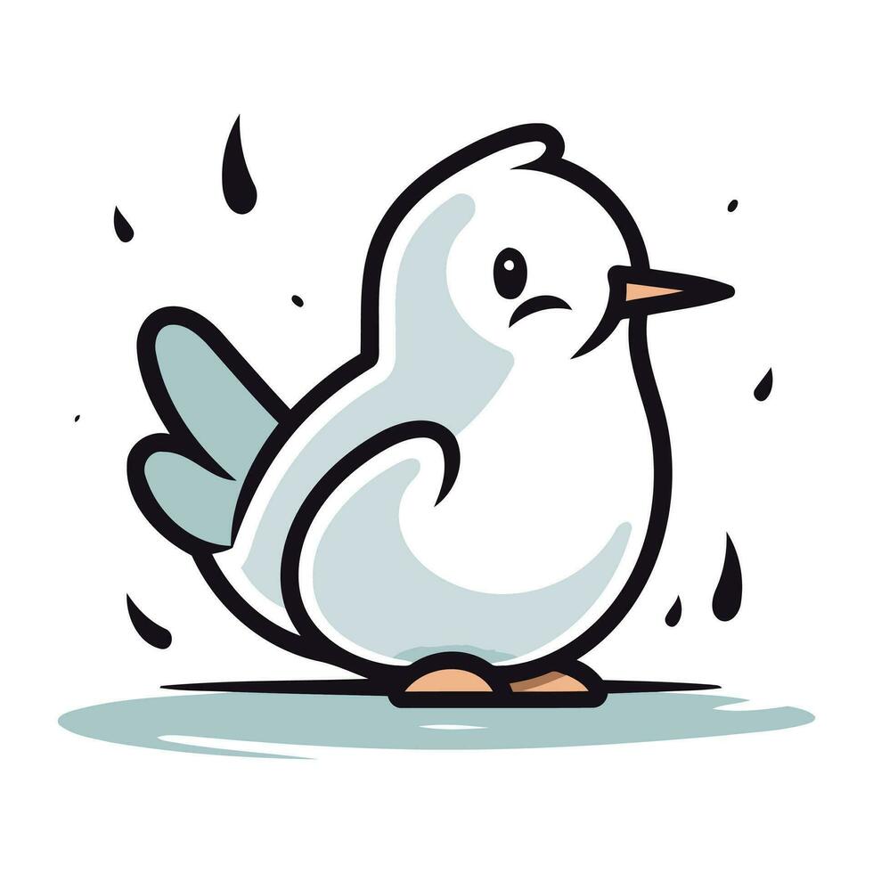 Vector illustration of a cute doodle white bird. Cute cartoon bird.