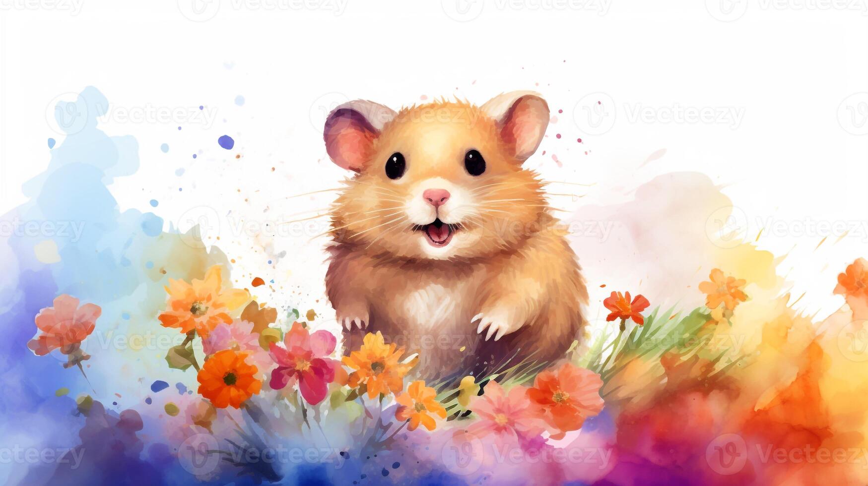 a cute little Hamster in watercolor style. Generative AI photo