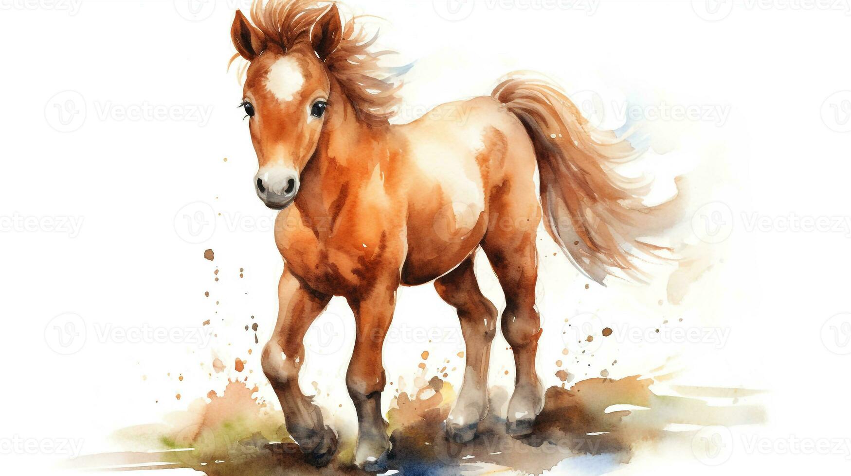 a cute little Horse in watercolor style. Generative AI photo