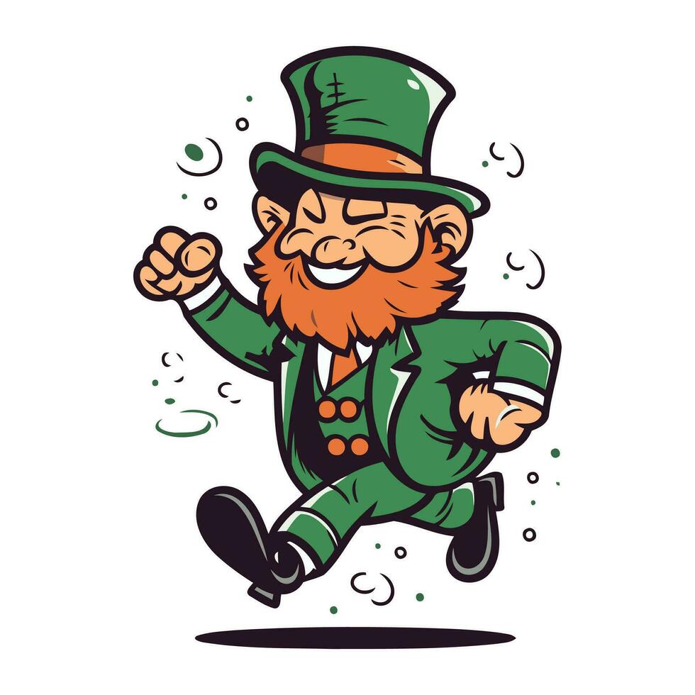 Leprechaun running in a hurry. Vector illustration.