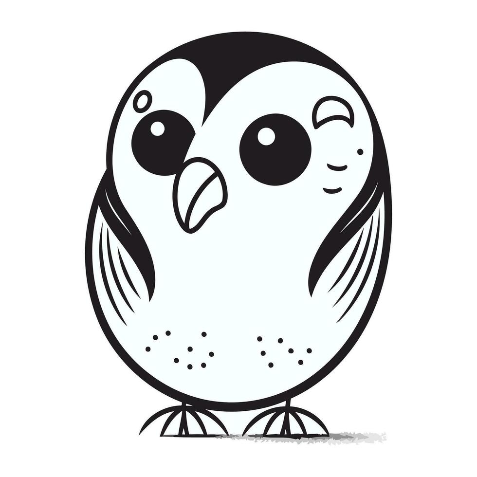 Cute owl isolated on a white background. Black and white vector illustration.