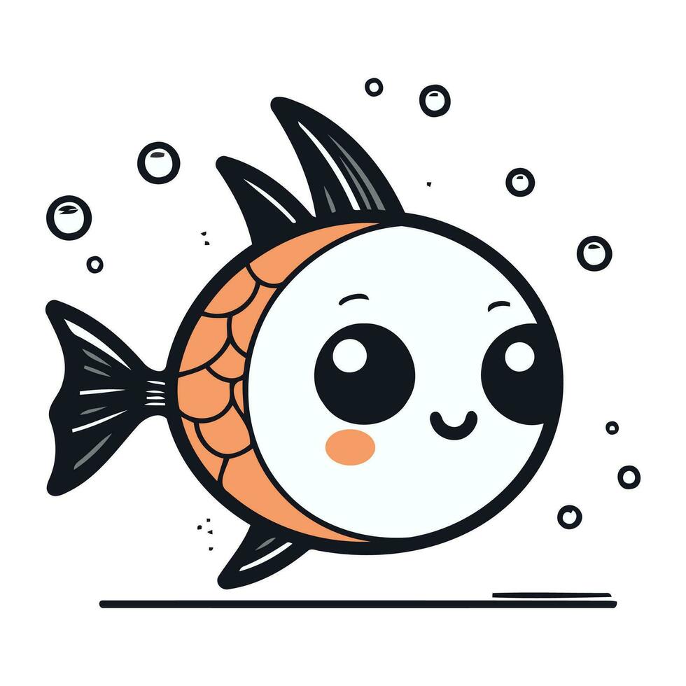 Cute cartoon fish. Vector illustration isolated on a white background.