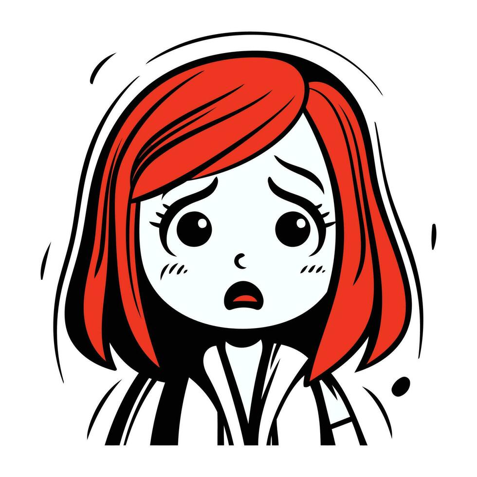 Angry red hair woman. Vector illustration in doodle style.