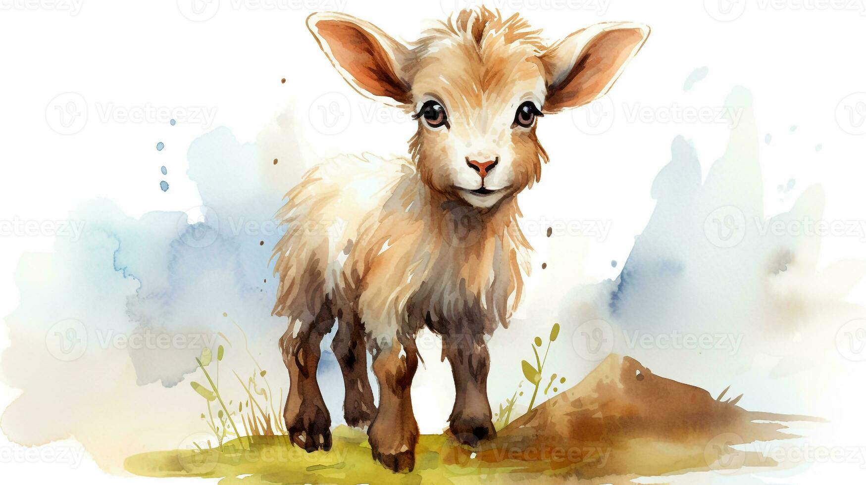 a cute little Goat in watercolor style. Generative AI photo