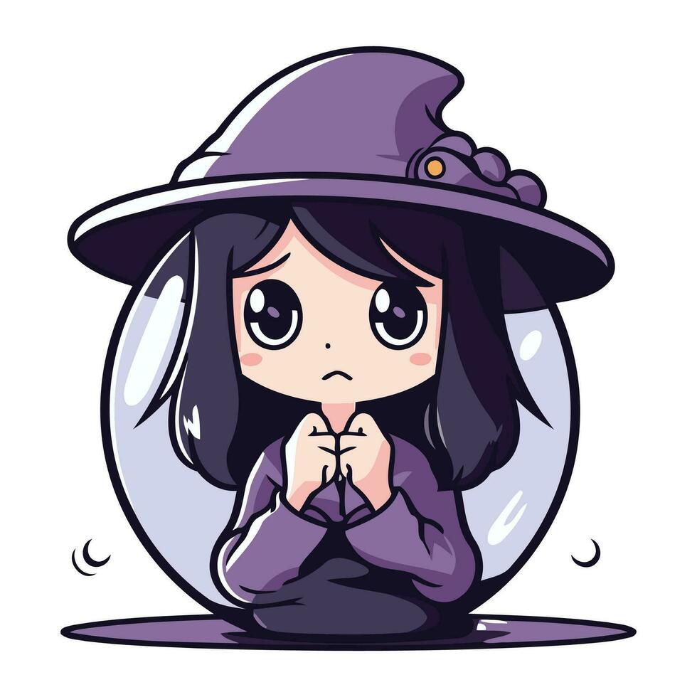 Illustration of a Cute Little Witch in a crystal ball. vector