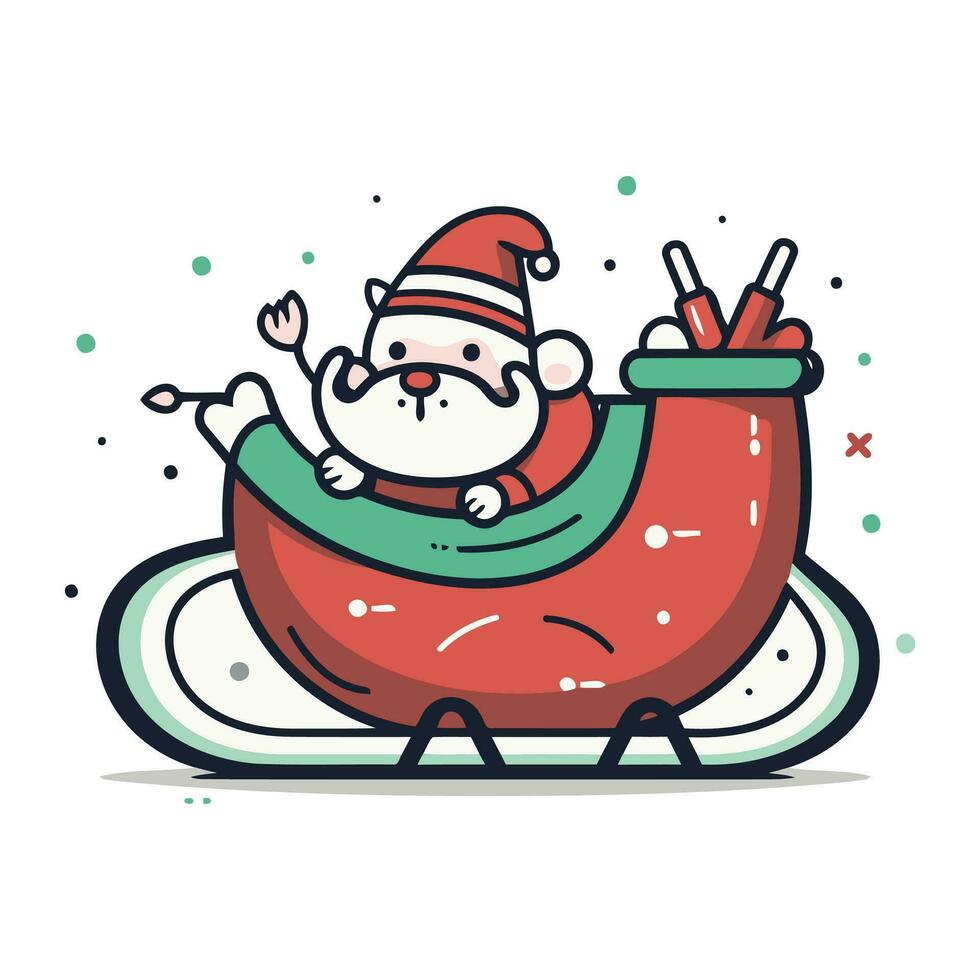 Santa Claus in a sleigh. Vector illustration in cartoon style.