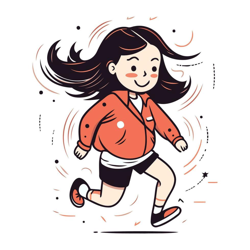 Running girl. Vector illustration in flat style. Isolated on white background.