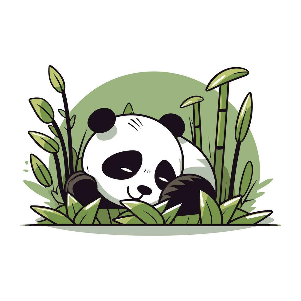 Cute panda bear sleeping in the bamboo forest. Vector illustration.