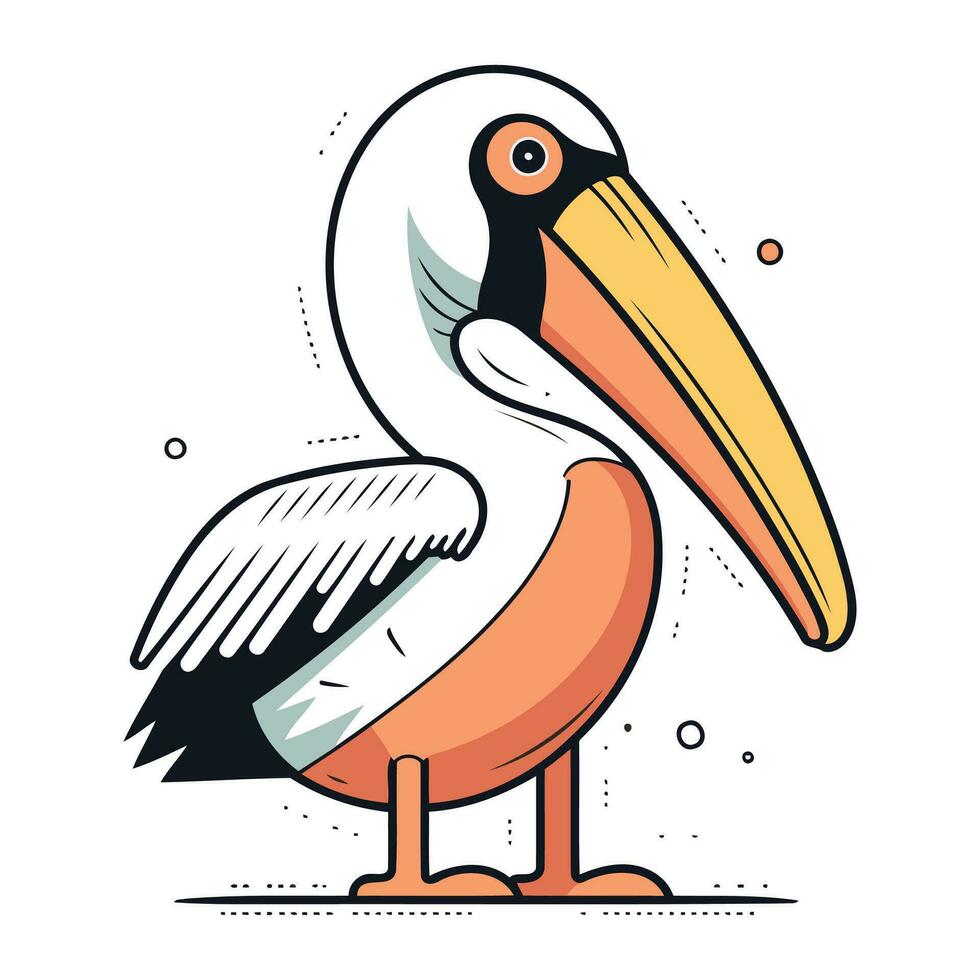 Pelican bird. Vector illustration in flat cartoon style. Isolated on white background.