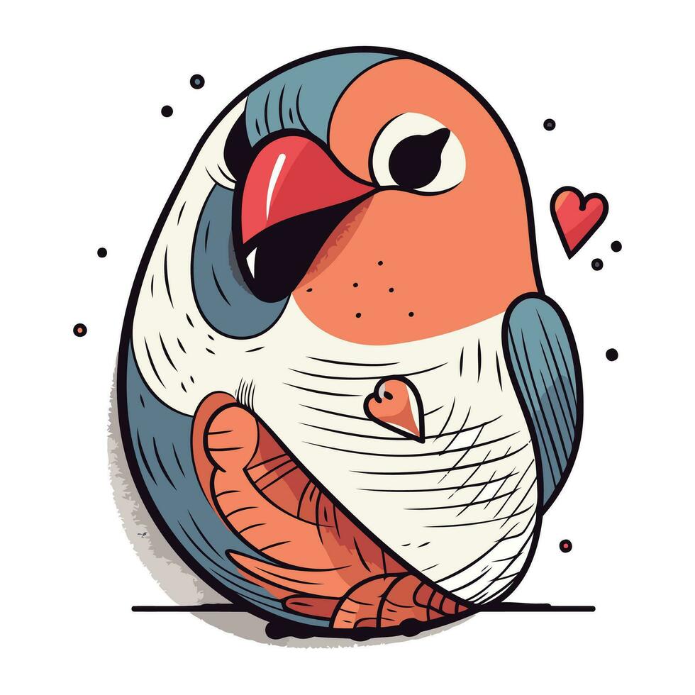 Vector illustration of a cute little bird with heart on its beak