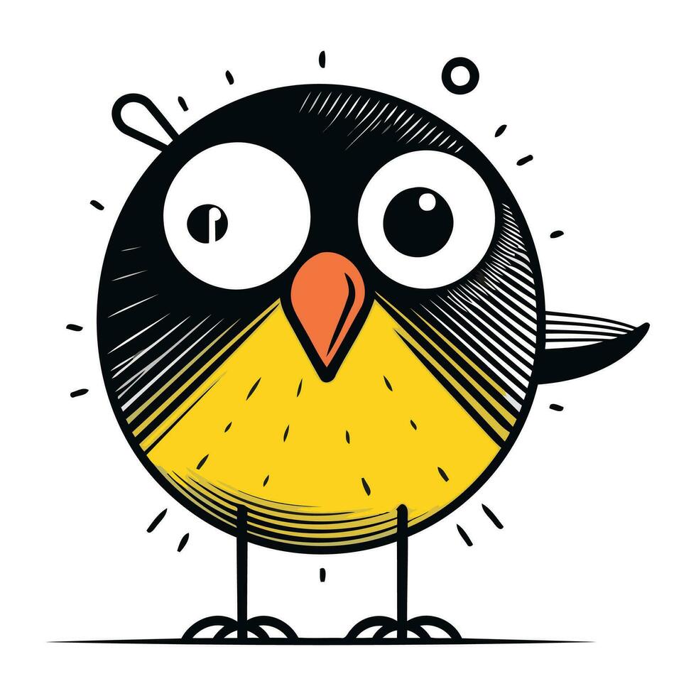 Cute cartoon bird. Hand drawn vector illustration. Isolated on white background.