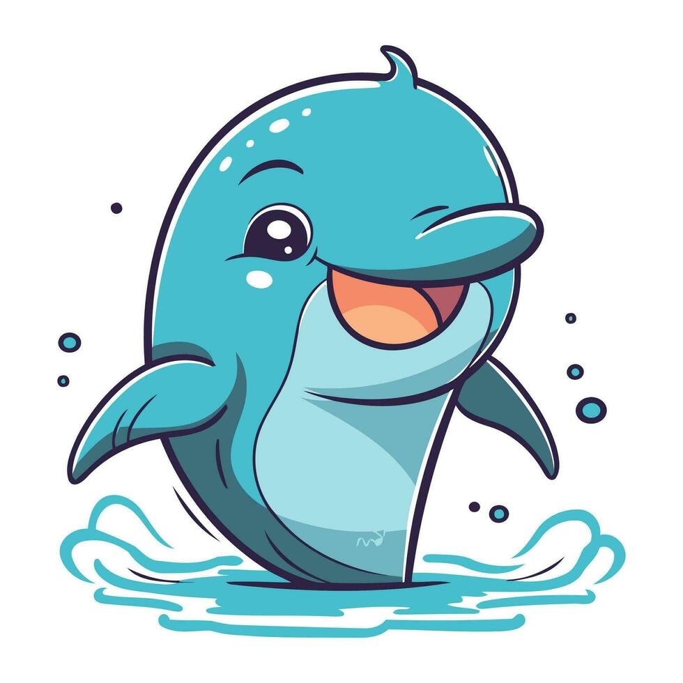 Cute cartoon dolphin. Vector illustration isolated on a white background.