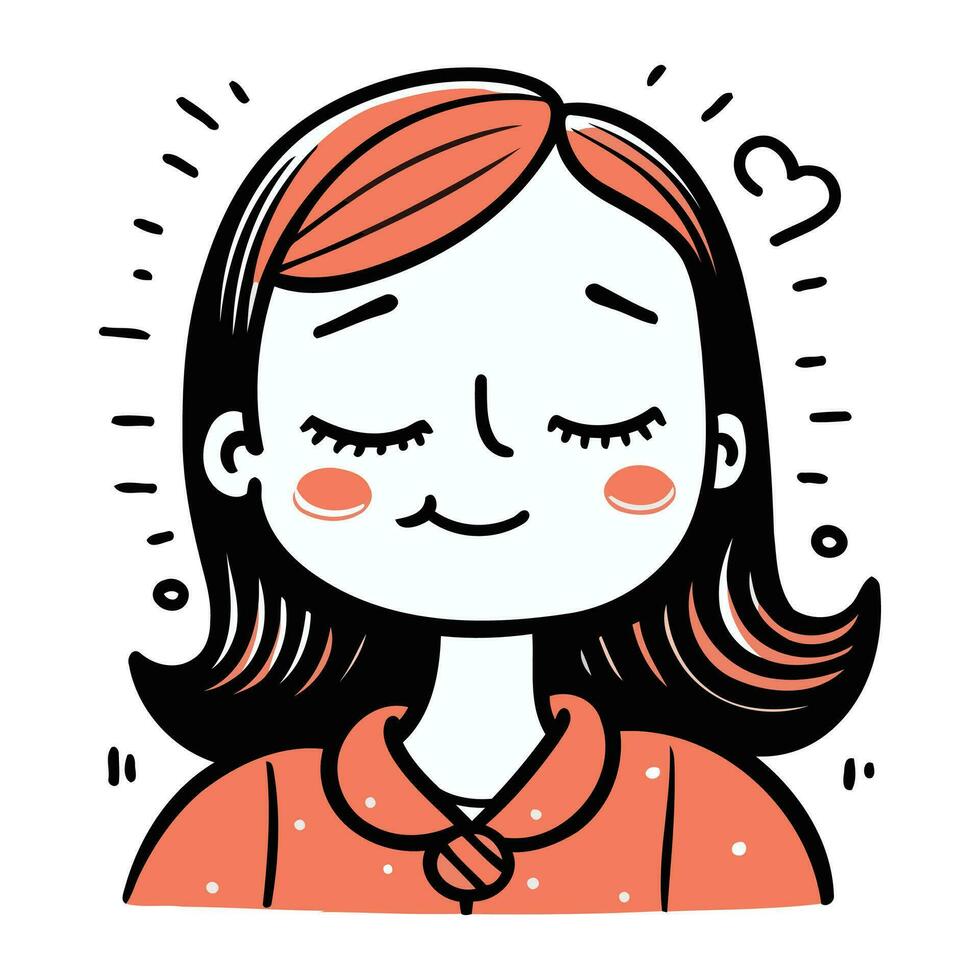 Illustration of a cute girl with closed eyes. Vector illustration.