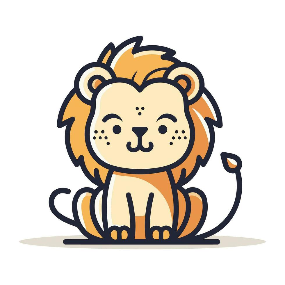 Cute cartoon lion. Vector illustration isolated on a white background.