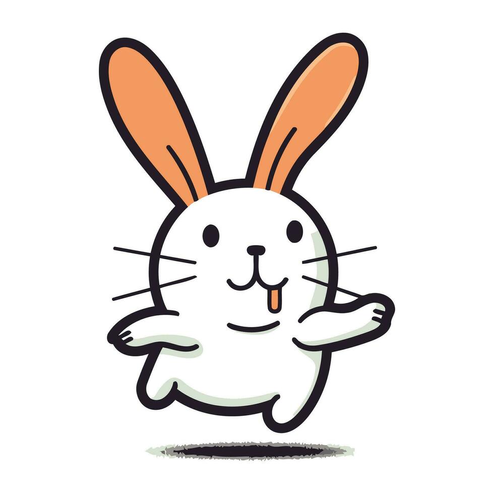 Cute white rabbit running on a white background. Vector illustration.