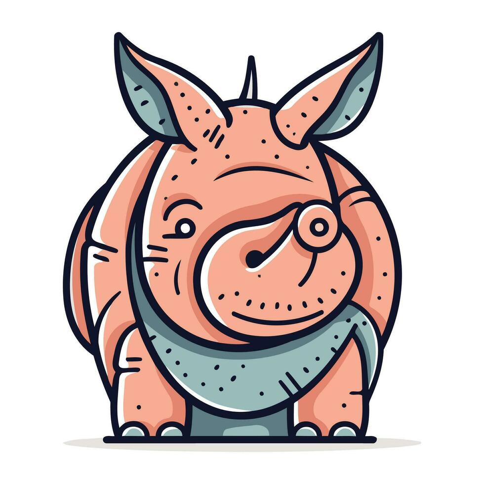 Cute cartoon rhinoceros. Vector illustration in a flat style.