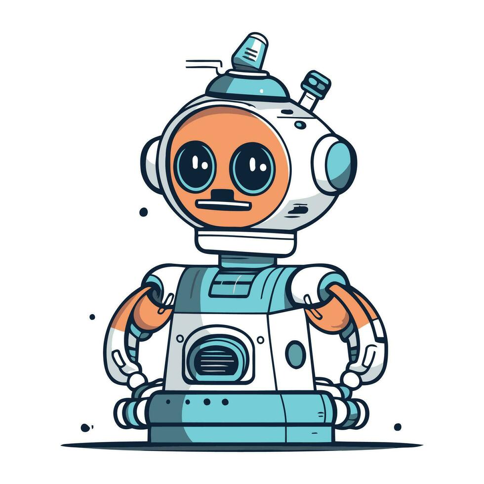 Cute cartoon robot. Vector illustration. Isolated on white background.